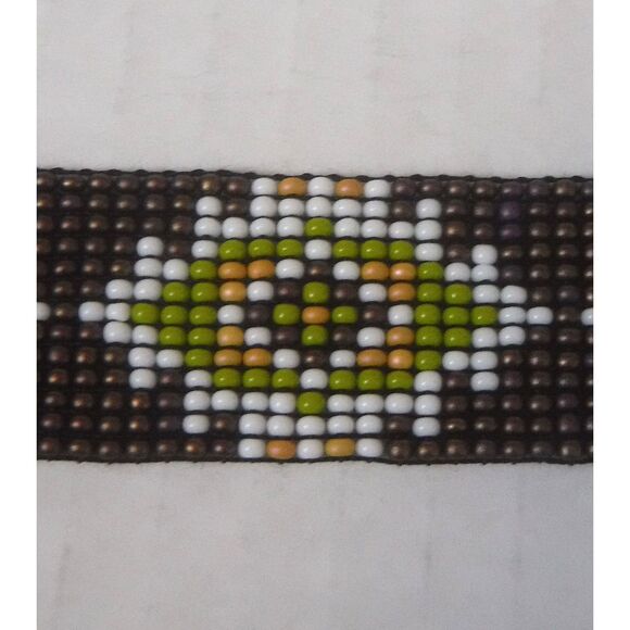 Beaded Hat Band Brown, White, Green, & Tan w/ Leather main image 6
